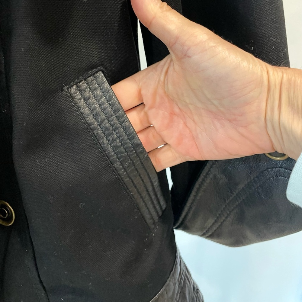 Mike & Chris Canvas & Leather Jacket, shawl collar, double breasted, blk,XS, EUC - Picture 7 of 10